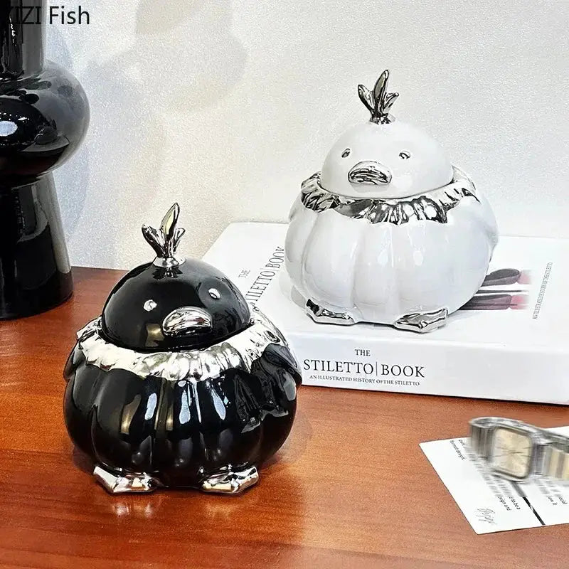 Modern black and silver duck shaped ceramic ashtray living room decor