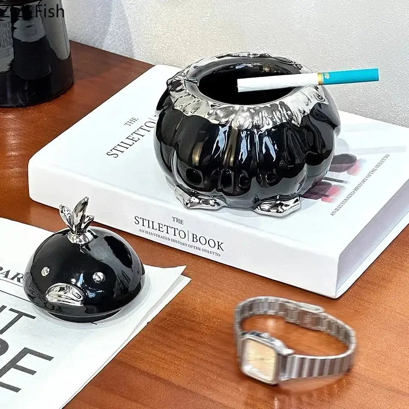 Modern black and silver duck shaped ceramic ashtray living room decor