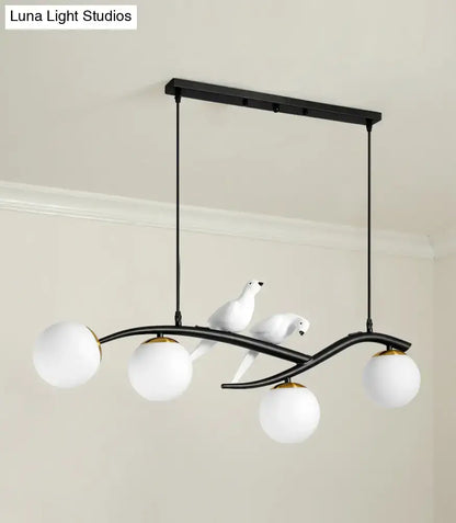 Modern black and white bird linear island pendant light dining room
