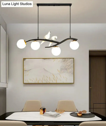 Modern black and white bird linear island pendant light dining room