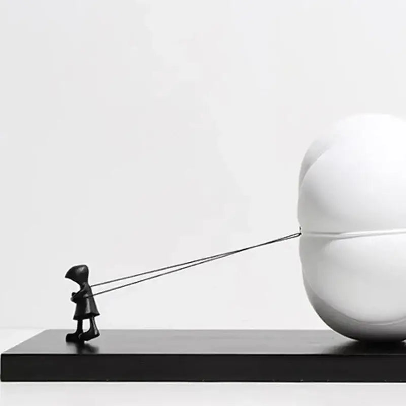 Modern black and white cartoon balloon man sculpture living room decor