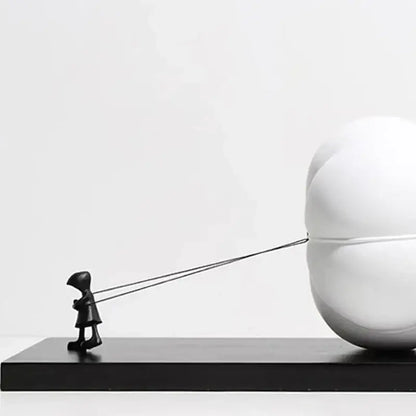Modern black and white cartoon balloon man sculpture living room decor