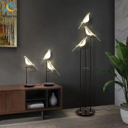 Modern black and white crow led floor lamp living room decor