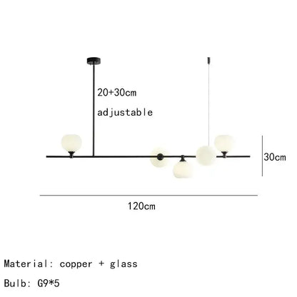Modern black and white glass pendant lamp dining room 5 light