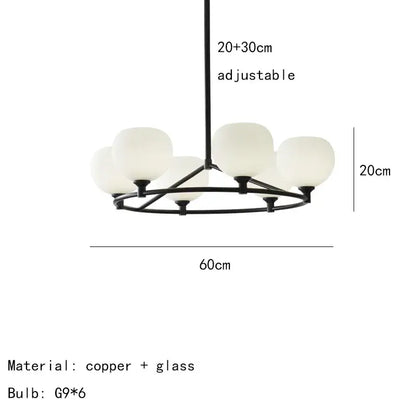 Modern black and white glass pendant lamp dining room 5 light