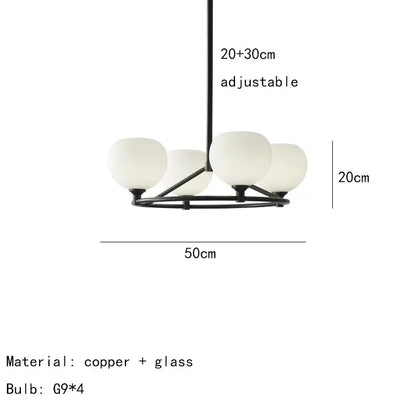 Modern black and white glass pendant lamp dining room 5 light