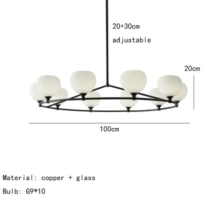 Modern black and white glass pendant lamp dining room 5 light