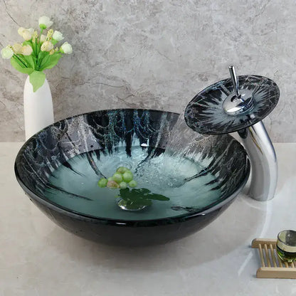 Modern black and white marble glass basin tap set bathroom sink