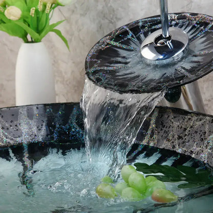 Modern black and white marble glass basin tap set bathroom sink