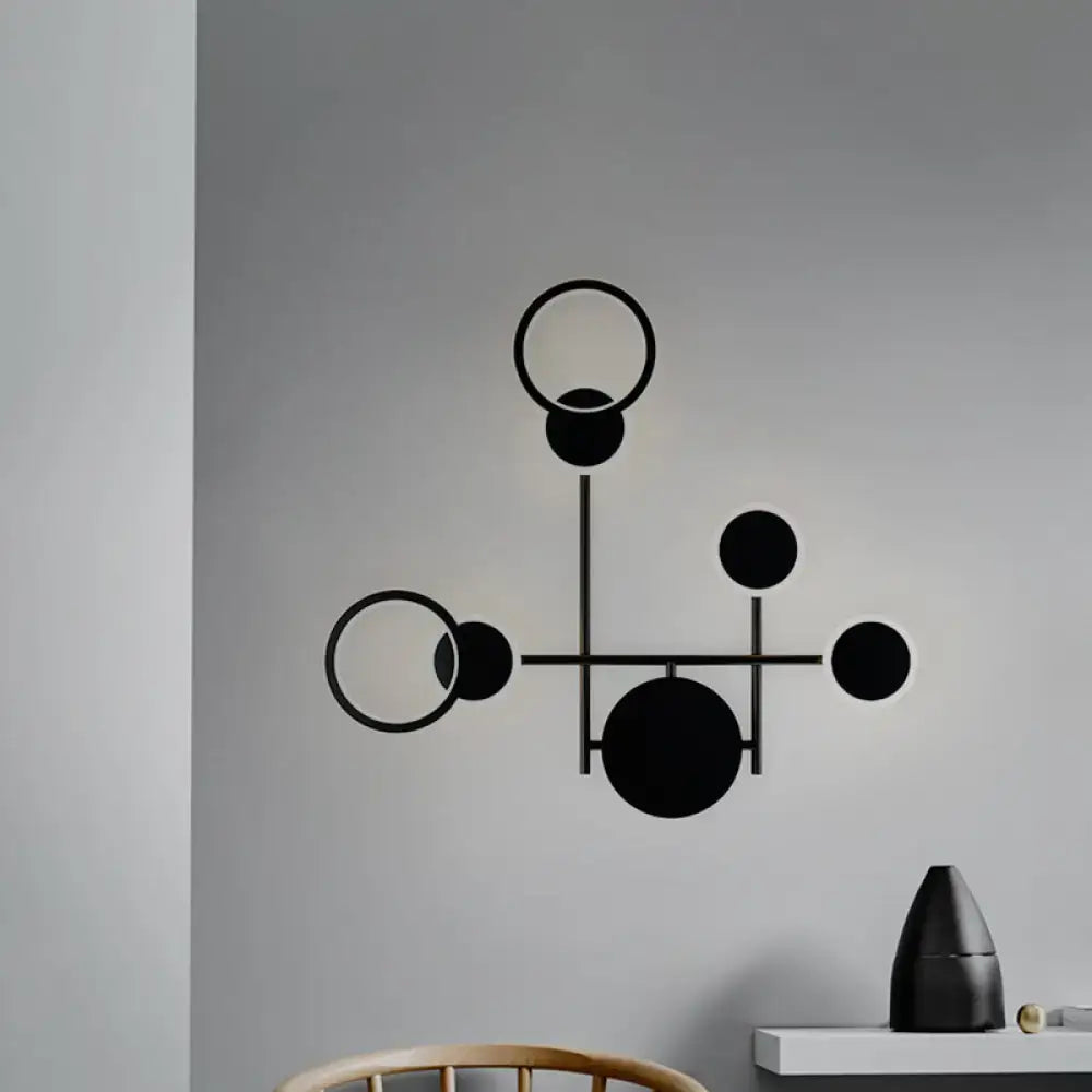 Modern black and white metallic round led wall sconce – living room