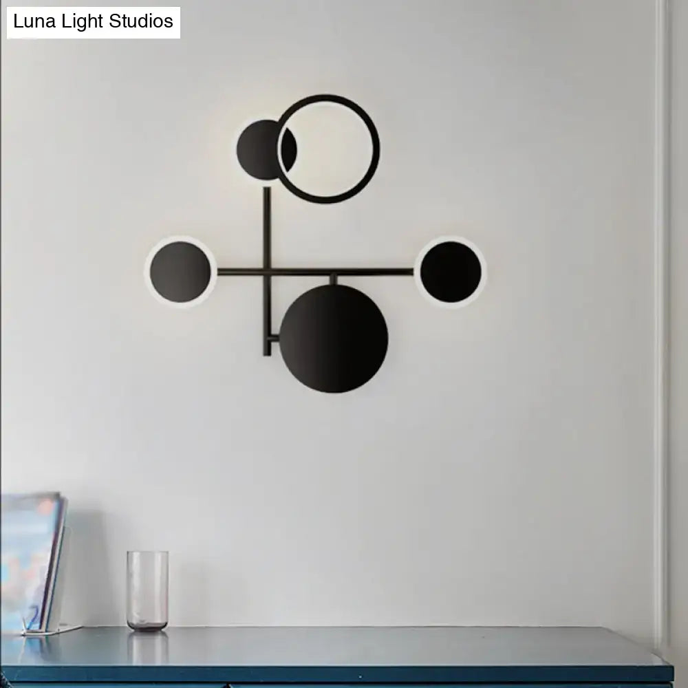 Modern black and white metallic round led wall sconce – living room
