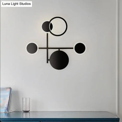 Modern black and white metallic round led wall sconce – living room
