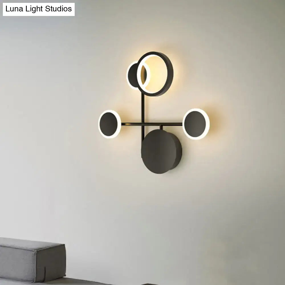 Modern black and white metallic round led wall sconce – living room