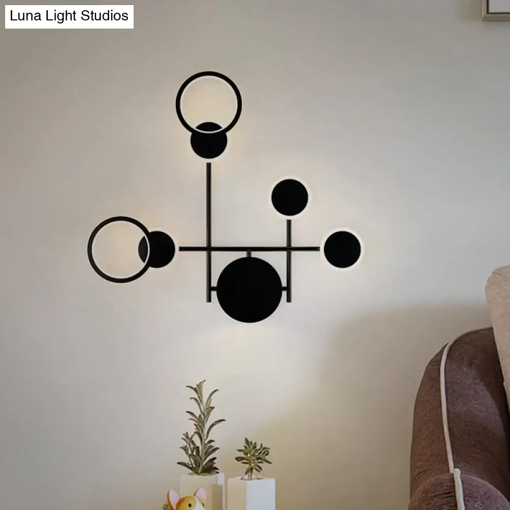 Modern black and white metallic round led wall sconce – living room
