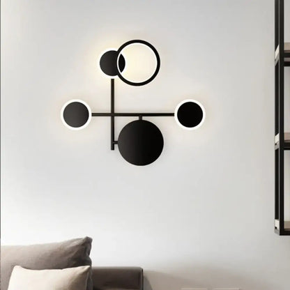Modern black and white metallic round led wall sconce – living room