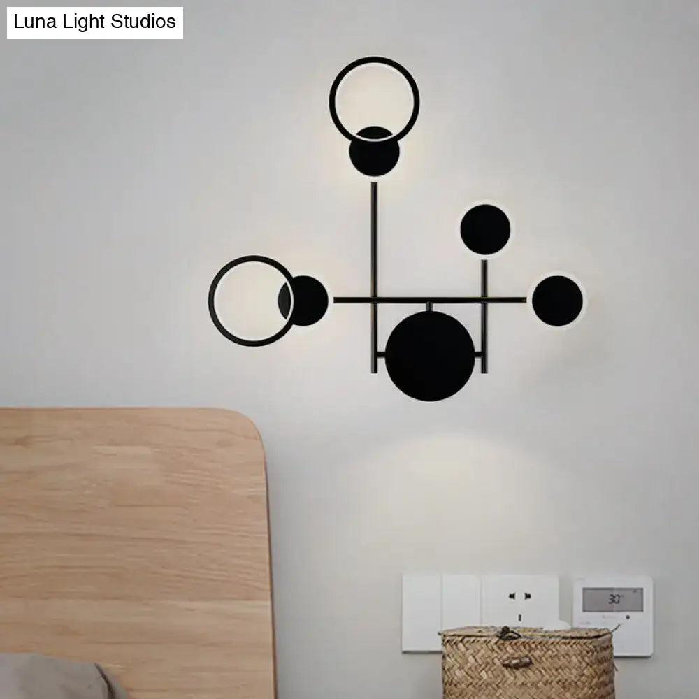 Modern black and white metallic round led wall sconce – living room