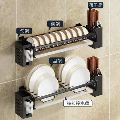 Modern black and white two tier dish drainer rack kitchen storage