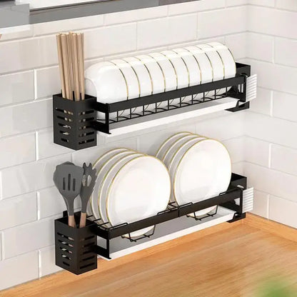 Modern black and white two tier dish drainer rack kitchen storage