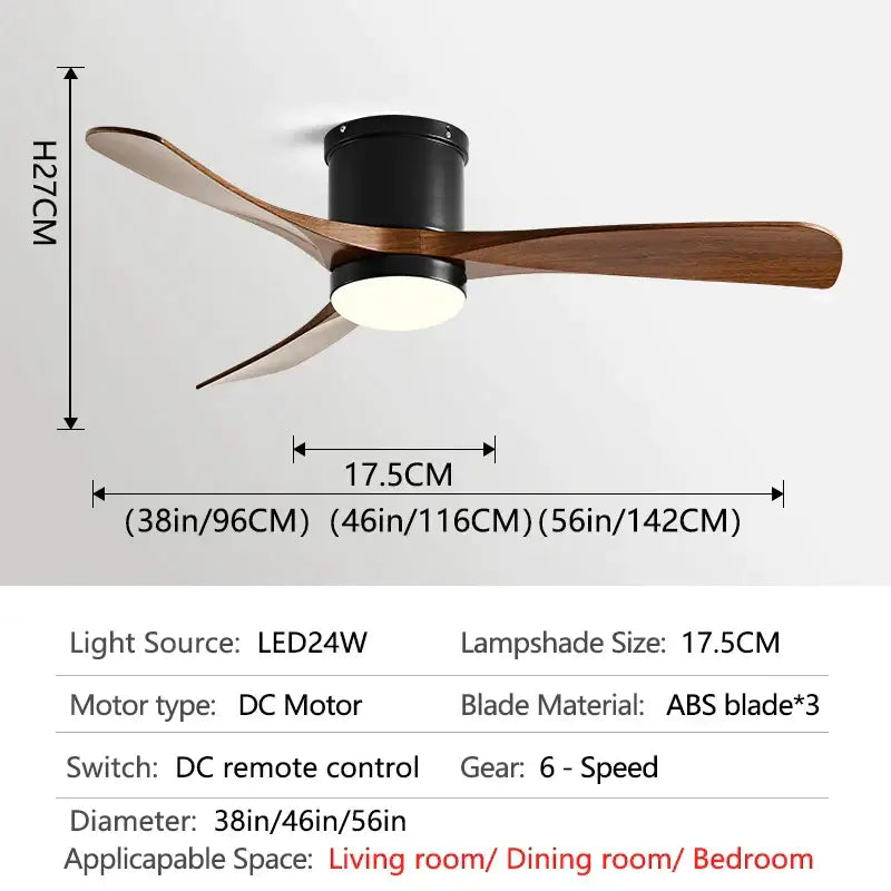 Modern black and wood 46in led ceiling fan for bedrooms