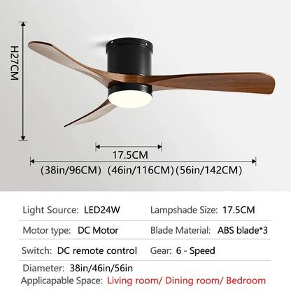 Modern black and wood 46in led ceiling fan for bedrooms