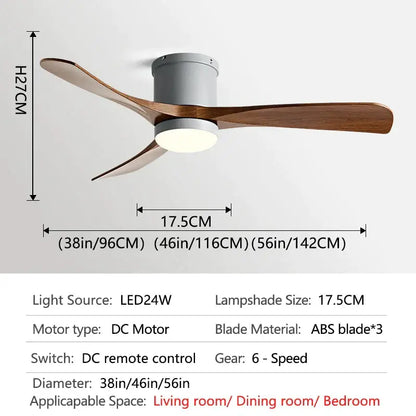 Modern black and wood 46in led ceiling fan for bedrooms