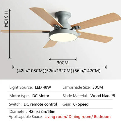 Modern black and wood ceiling fan light living room chandelier