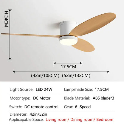 Modern black and wood dc ceiling fan with remote control bedroom