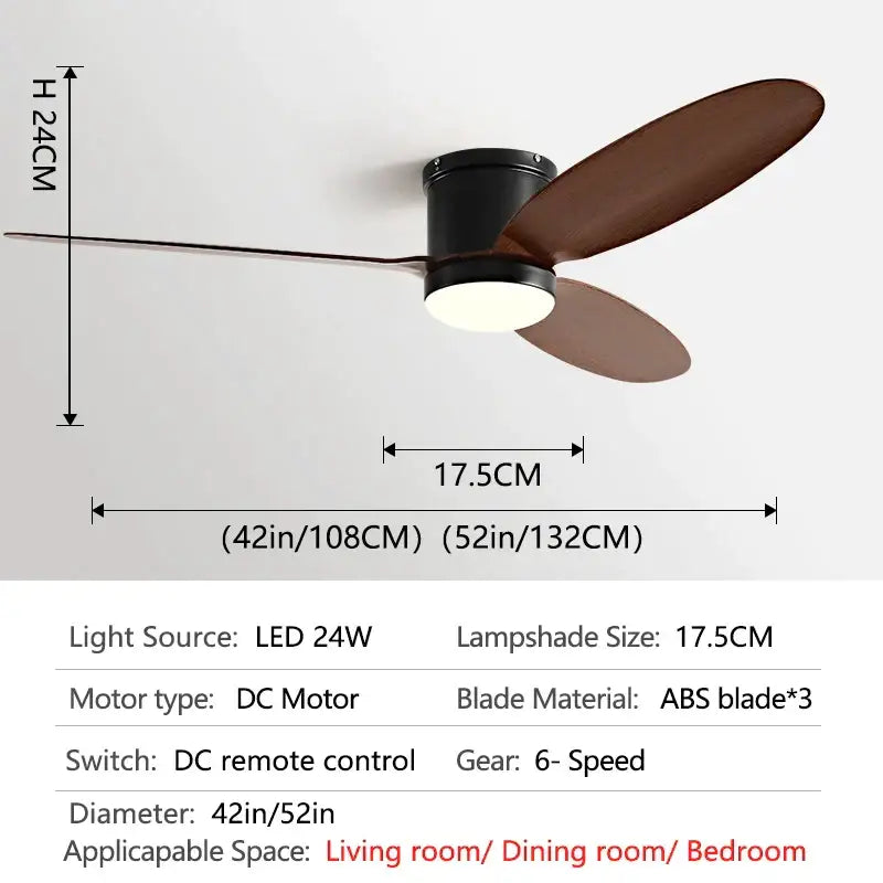 Modern black and wood dc ceiling fan with remote control bedroom