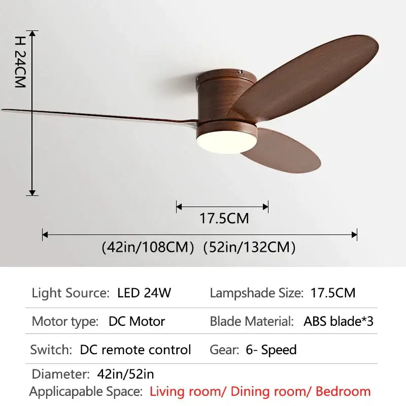 Modern black and wood dc ceiling fan with remote control bedroom