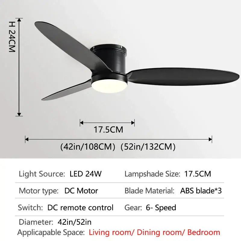 Modern black and wood dc ceiling fan with remote control bedroom