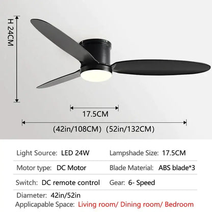 Modern black and wood dc ceiling fan with remote control bedroom