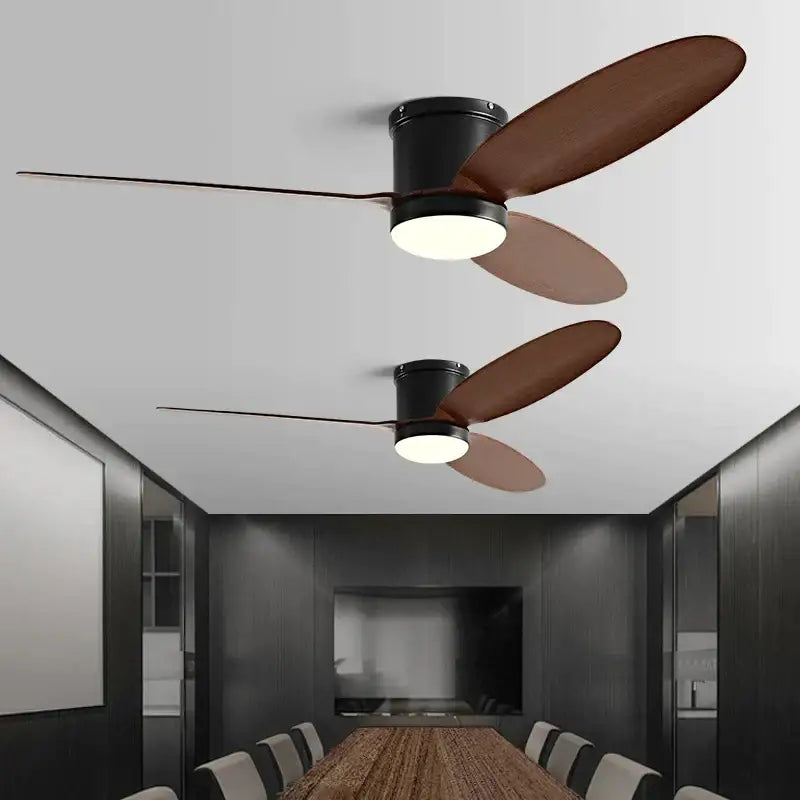 Modern black and wood dc ceiling fan with remote control bedroom