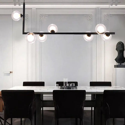 Modern black angle arm chandelier with glass globes kitchen island light