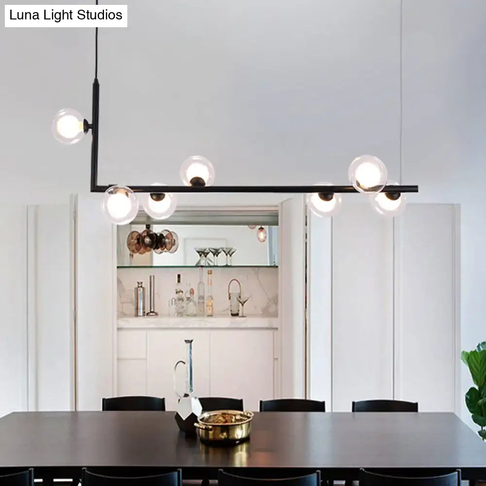 Modern black angle arm chandelier with glass globes kitchen island light