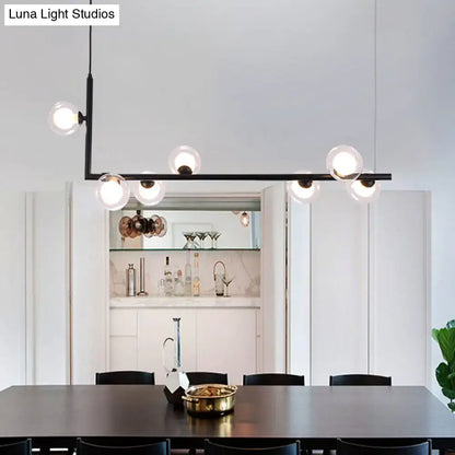 Modern black angle arm chandelier with glass globes kitchen island light