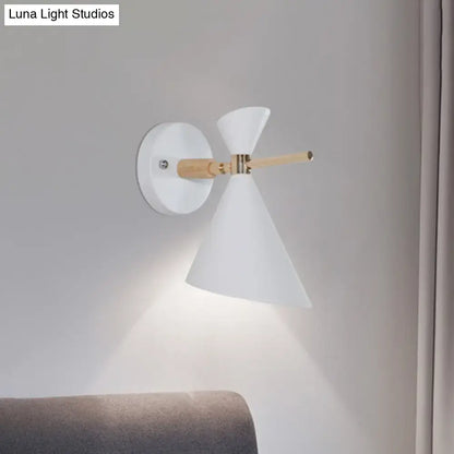 Modern black angle shade wall sconce with wood arm bedroom light