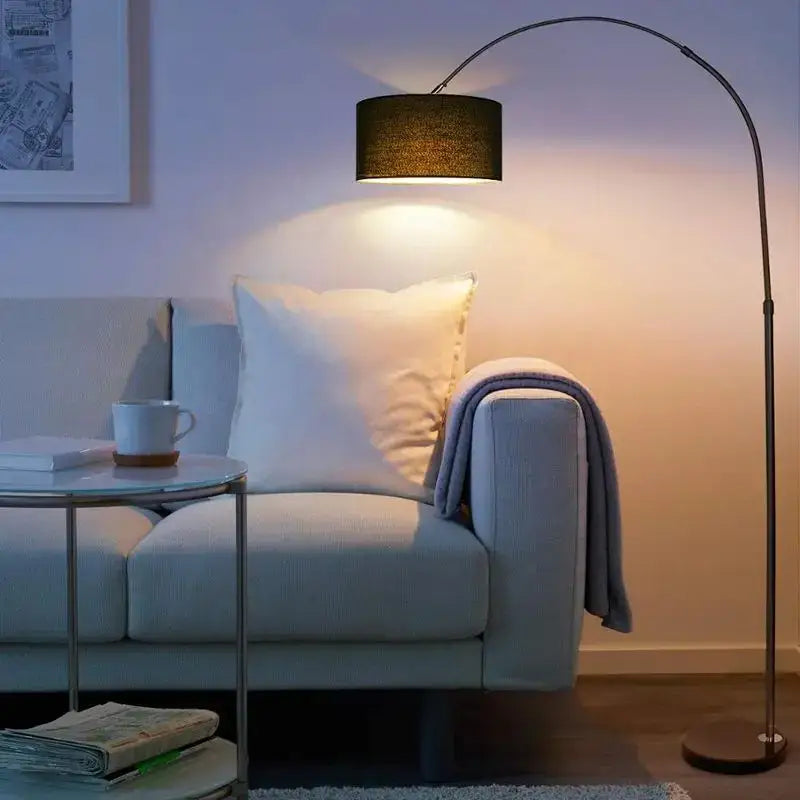 Modern black arched led floor lamp – living room fabric shade