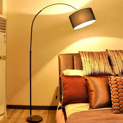 Modern black arched led floor lamp – living room fabric shade