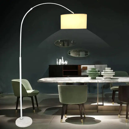 Modern black arched led floor lamp – living room fabric shade