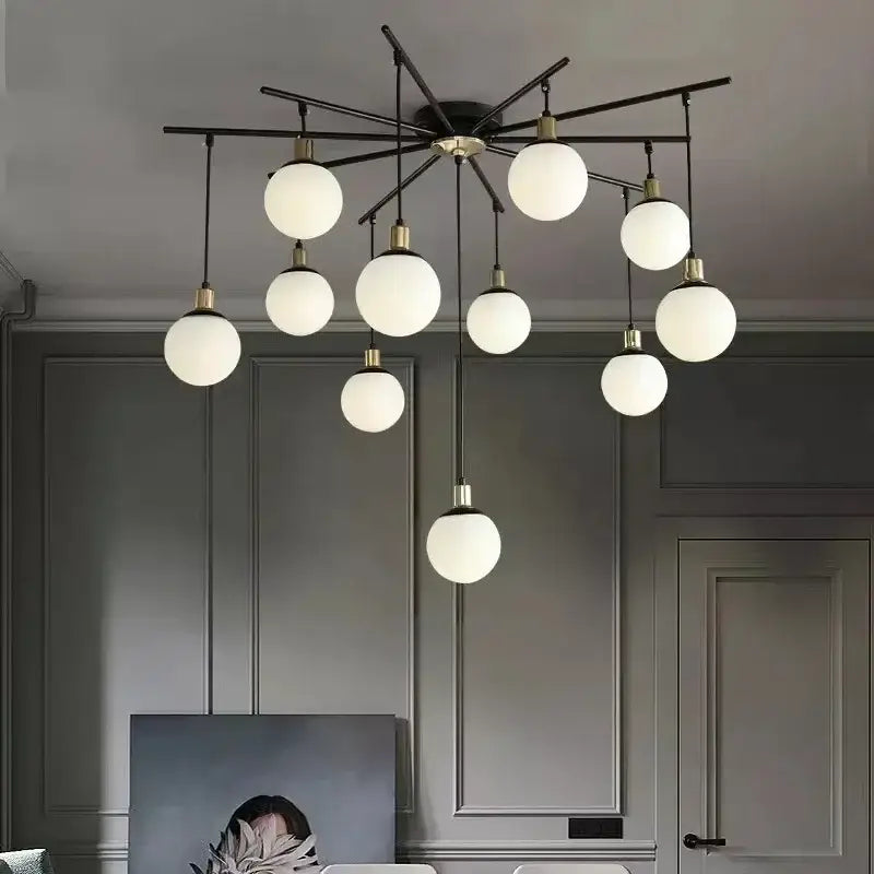 Modern black art glass ball molecule chandelier – living room light