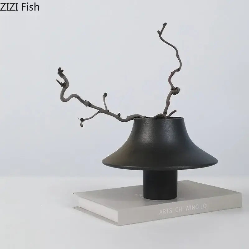 Modern black bell shaped ceramic vase desktop decor