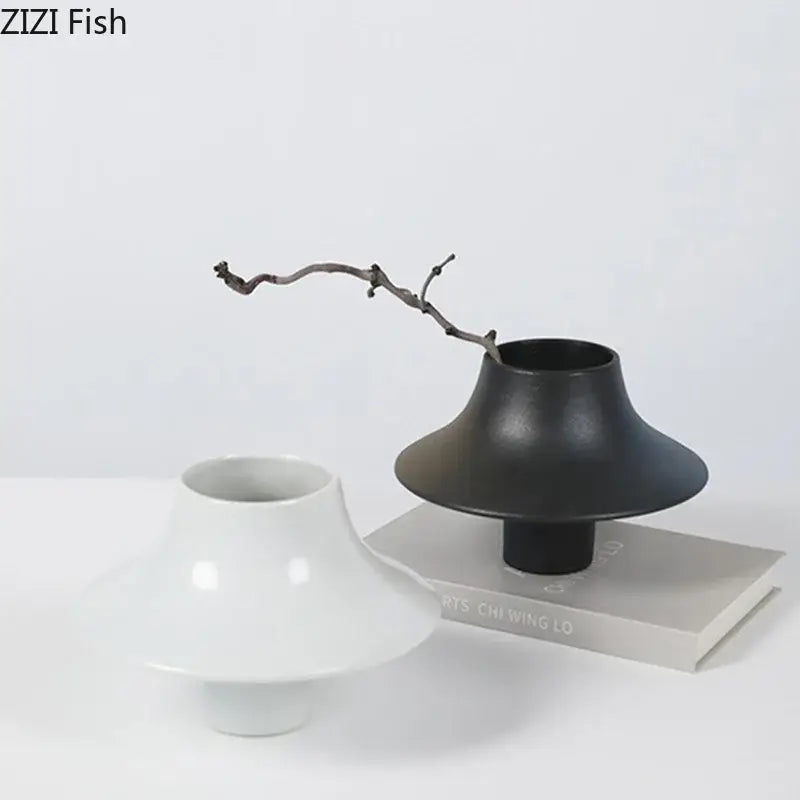 Modern black bell shaped ceramic vase desktop decor
