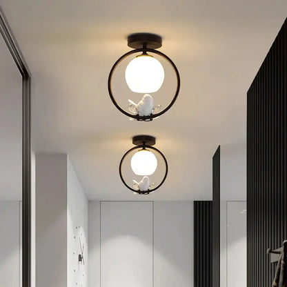 Modern black bird ceiling light fixture for corridor entrance