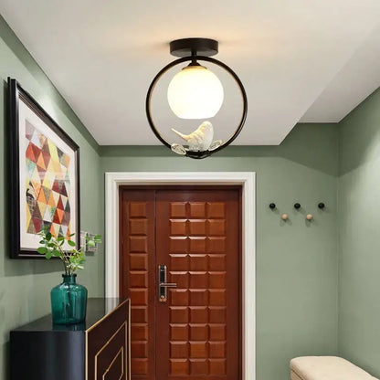 Modern black bird ceiling light fixture for corridor entrance