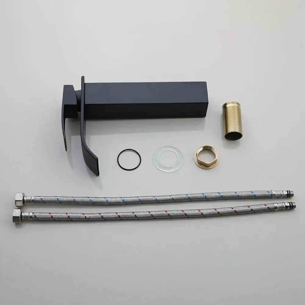 Modern black & blue glass vessel sink basin tap set bathroom