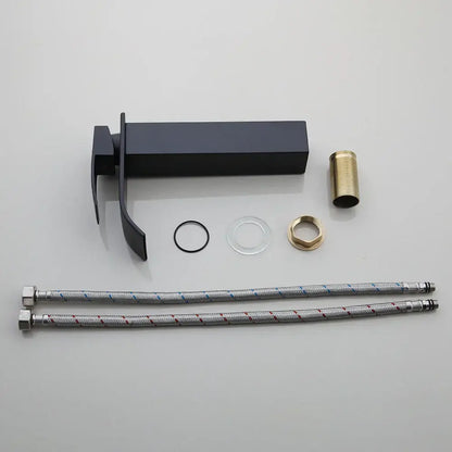 Modern black & blue glass vessel sink basin tap set bathroom
