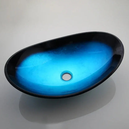 Modern black & blue glass vessel sink basin tap set bathroom