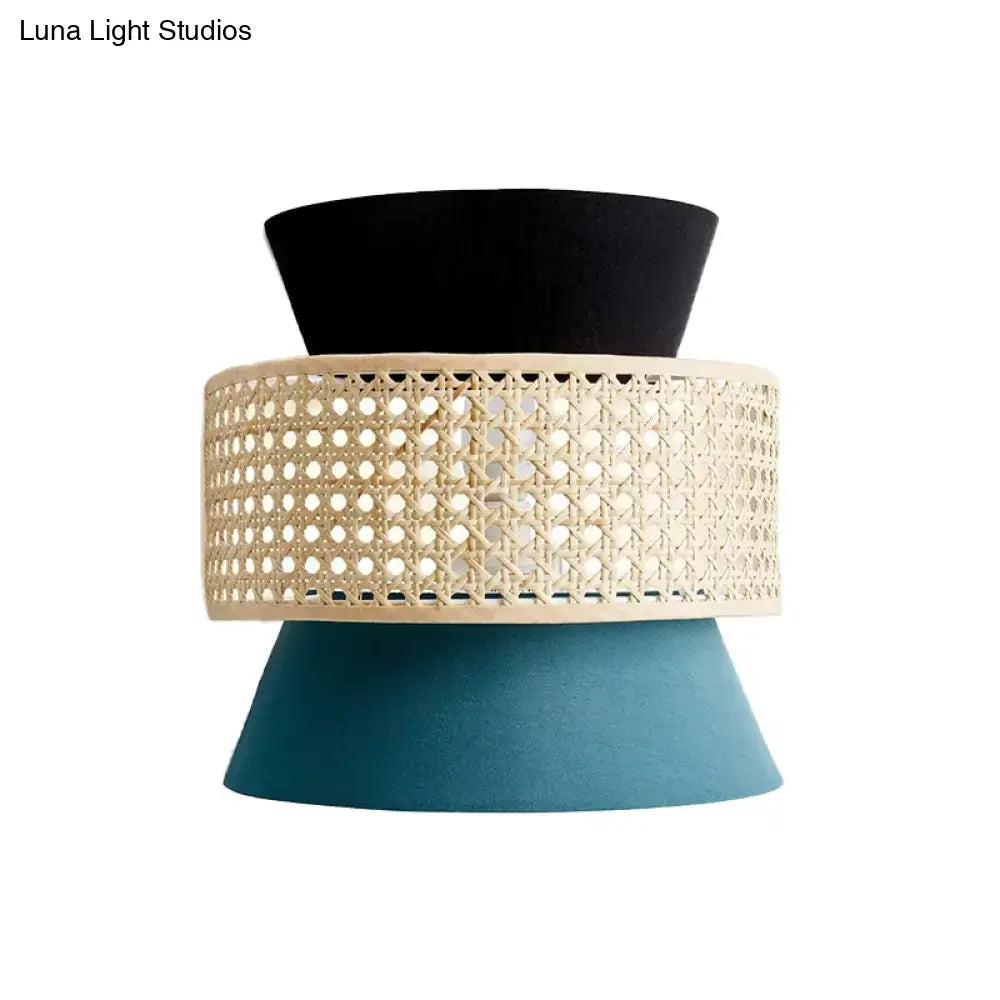 Modern black & blue rattan dual cone wall lamp bedroom sconce