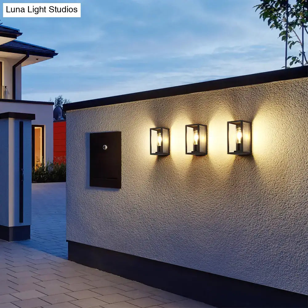 Modern black box patio wall sconce – outdoor glass lighting fixture