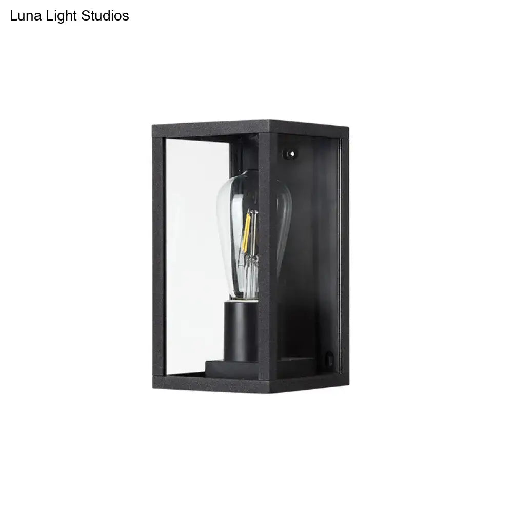Modern black box patio wall sconce – outdoor glass lighting fixture